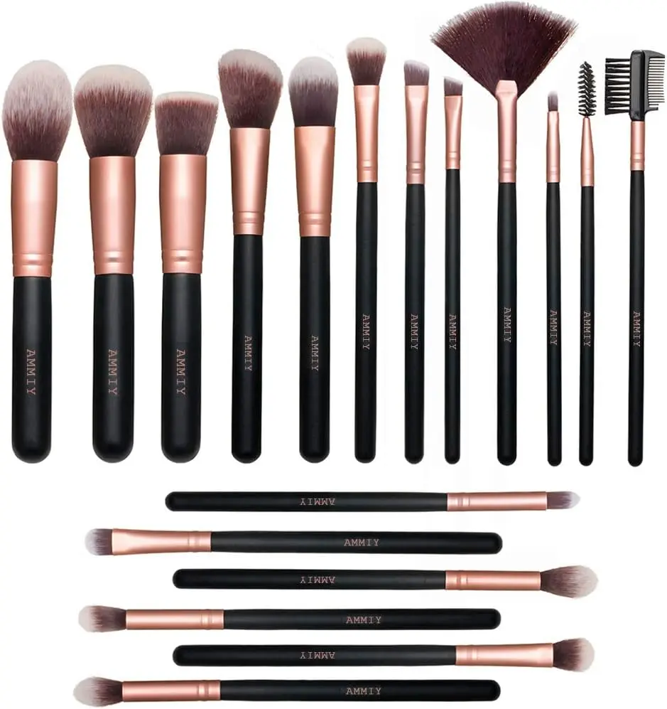 Makeup Brushes Sets 18-Piece Rose Golden Premium Synthetic Wood Handle Face and Eye Make-up Brushes for Foundation, Powder