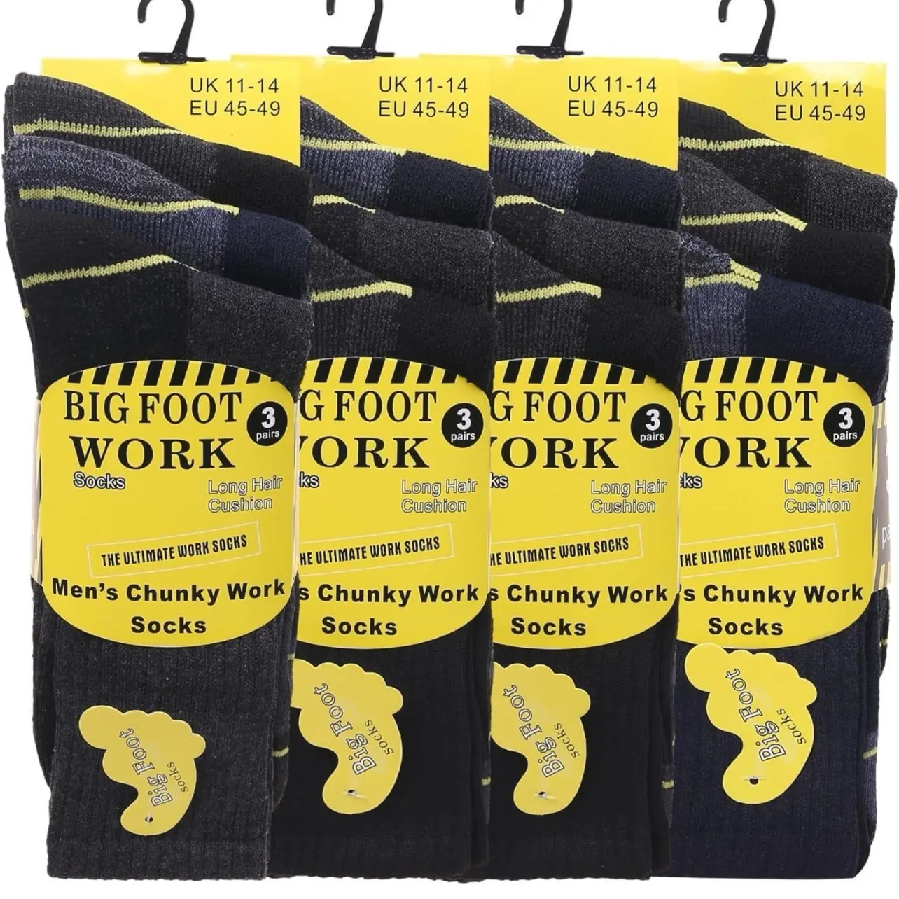 6 Pair Big Foot Men's Work Boot Socks Heavy Duty Thermal Socks Safety Reinforced Heel and Toe Warm and Confortable Socks Size 11-14 UK