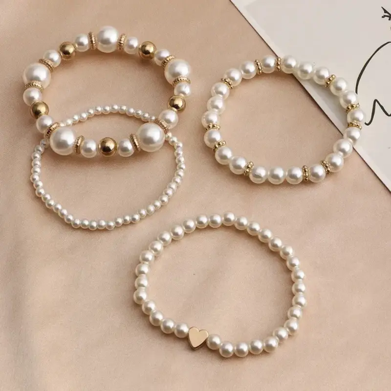 Golden Pearl Elegance Set 5pcs Bracelets 3