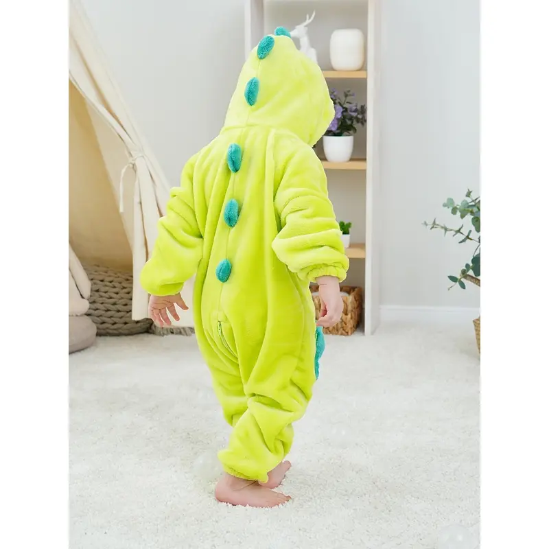 Cozy Youngsters' Dinosaur Hooded Pajamas - Plush, Long-Sleeve Onesie for Boys & Girls, Perfect for Halloween, Christmas & New Year 1