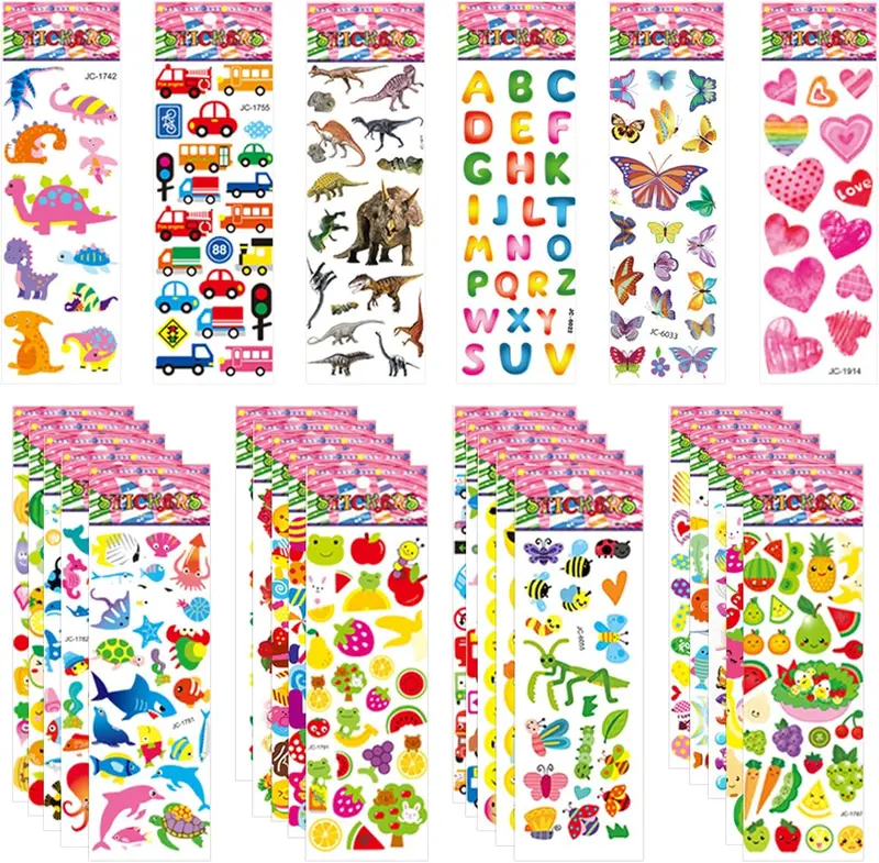 50 Sheets Puffy Stickers for Kids, 1000+ Children 3D Stickers Party Bag Filler for Party Rewarding Gifts Scrapbooking Including Animals Letter Fish Dinosaurs Numbers Fruits Trucks Airplane 0