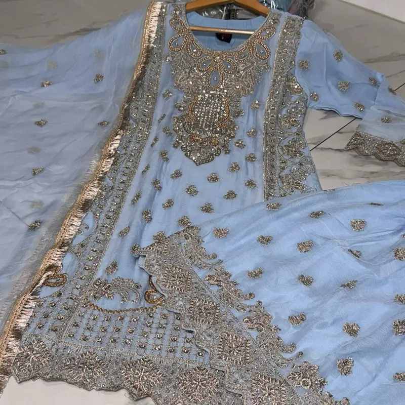4 COLOURS ARIA 2 SHARARA KAMEEZ CHIFFON SUIT DRESS READYMADE Womenswear