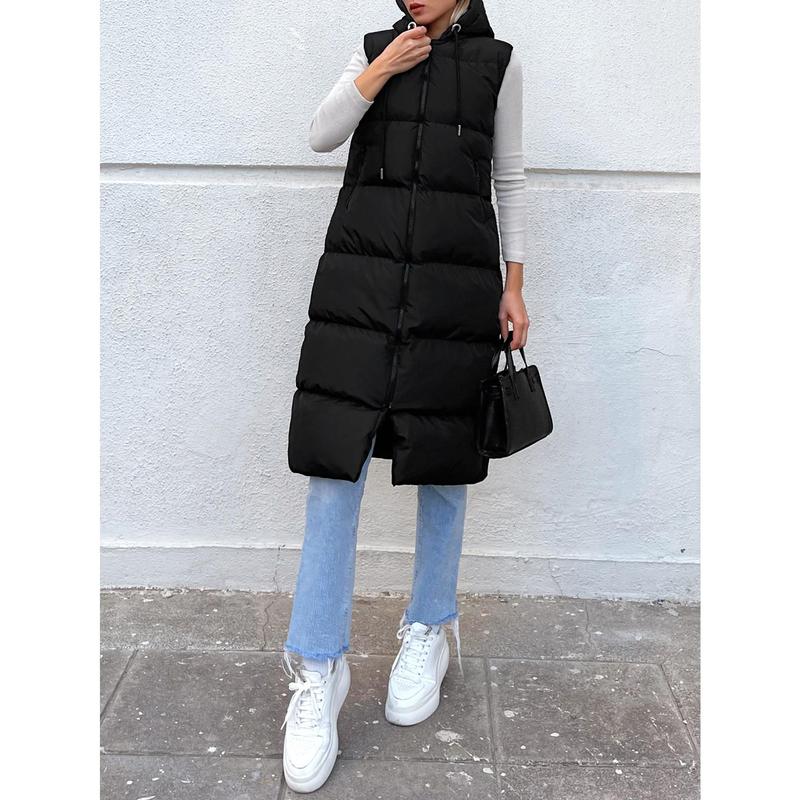 Zip Up Hooded Puffer Vest Coat Fit Womenswear 3