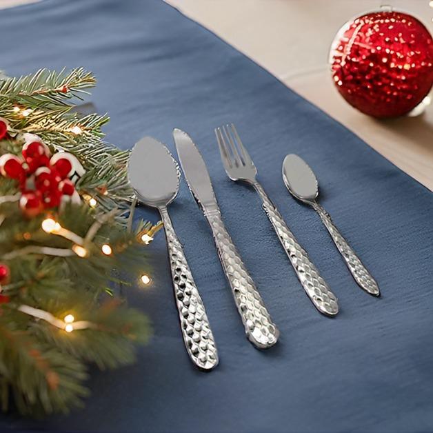 Lunalux Hammered Silver Cutlery Set - 16-Piece Stainless Steel Flatware for Stylish Meals - Fork Tableware Aesthetic 4