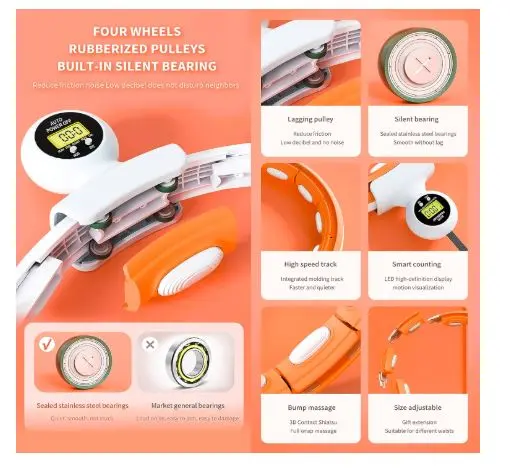 Weighted Hula Hoop, Infinity Smart Hula Hoops with 16 Knots, 360 Degree Auto-Spinning Ball Massage, Infinity Hoop For Adults, Fitness Equipment For Weight Loss, Easy to Assemble 3
