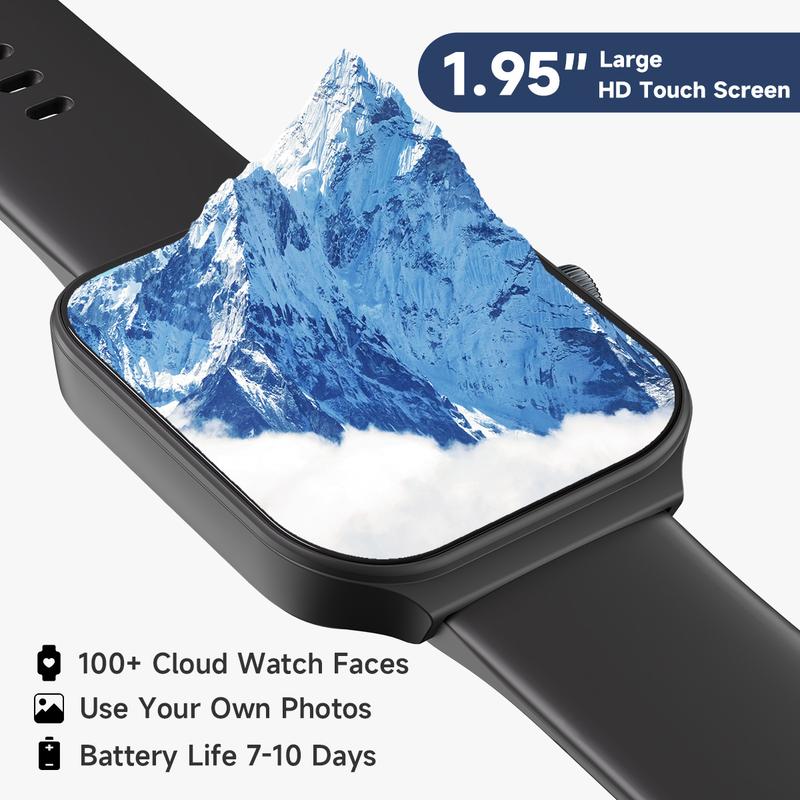 TOOBUR Smart Watch with BT Answer/Make Calls, Smart Voice Assistant, Sleep Tracking, IP68 Waterproof, Step Calorie Activity Tracker, 100 Sports Fitness Tracker, 1.95" Smartwatch for Men Women, Compatible iOS&Android Phones 8