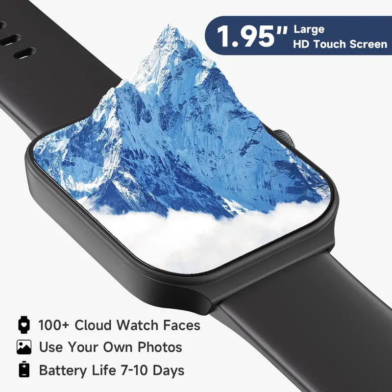 TOOBUR Smart Watch with BT Answer/Make Calls, Smart Voice Assistant, Sleep Tracking, IP68 Waterproof, Step Calorie Activity Tracker, 100 Sports Fitness Tracker, 1.95" Smartwatch for Men Women, Compatible iOS&Android Phones 7