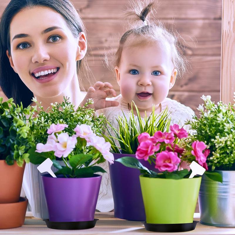 12Pcs Plant Pot Saucers with Label, Black Plant Saucer Waterproof Plant Tray Flower Pot Drip Tray for Indoor Outdoor Garden Plants (14 cm/16cm/24cm, Black) 3