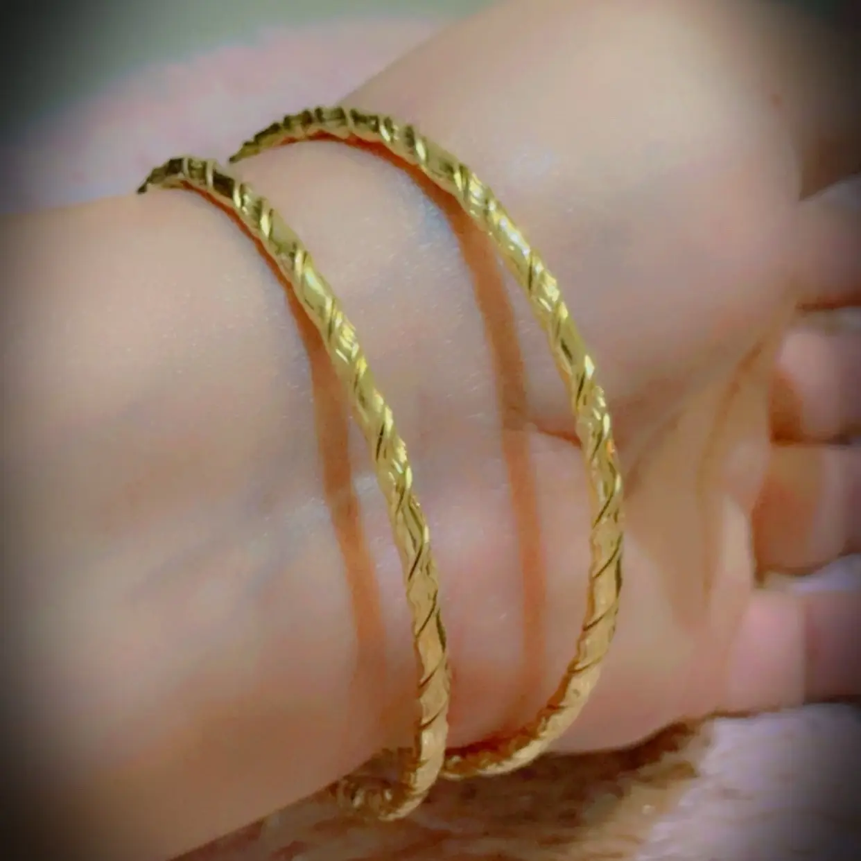 Dubai 22k Gold Plated Karras Bangles Pair - Non Fading asian Indian Pakistani weddings size 2.5 inch mehndi jewellery uk