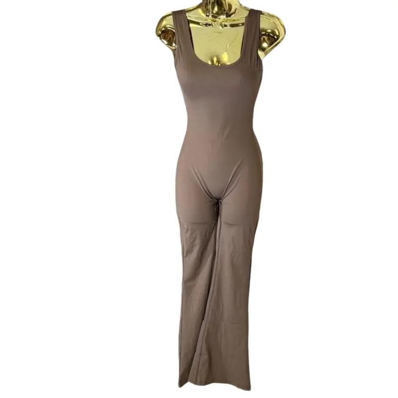 Women's Jumpsuit Seamless Scoop Neck Bell Bottom , Jumpsuits for Women Back to School Backless Flare Leg Tank Sports Womenswear Overalls Underwear Sleeveless Comfort Basic Minimalist poster girl 2