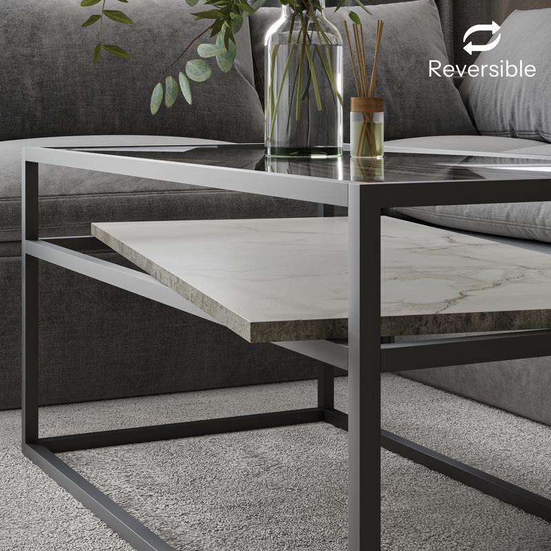 2-Tier Reversible Coffee Table - White Stone/Concrete 6