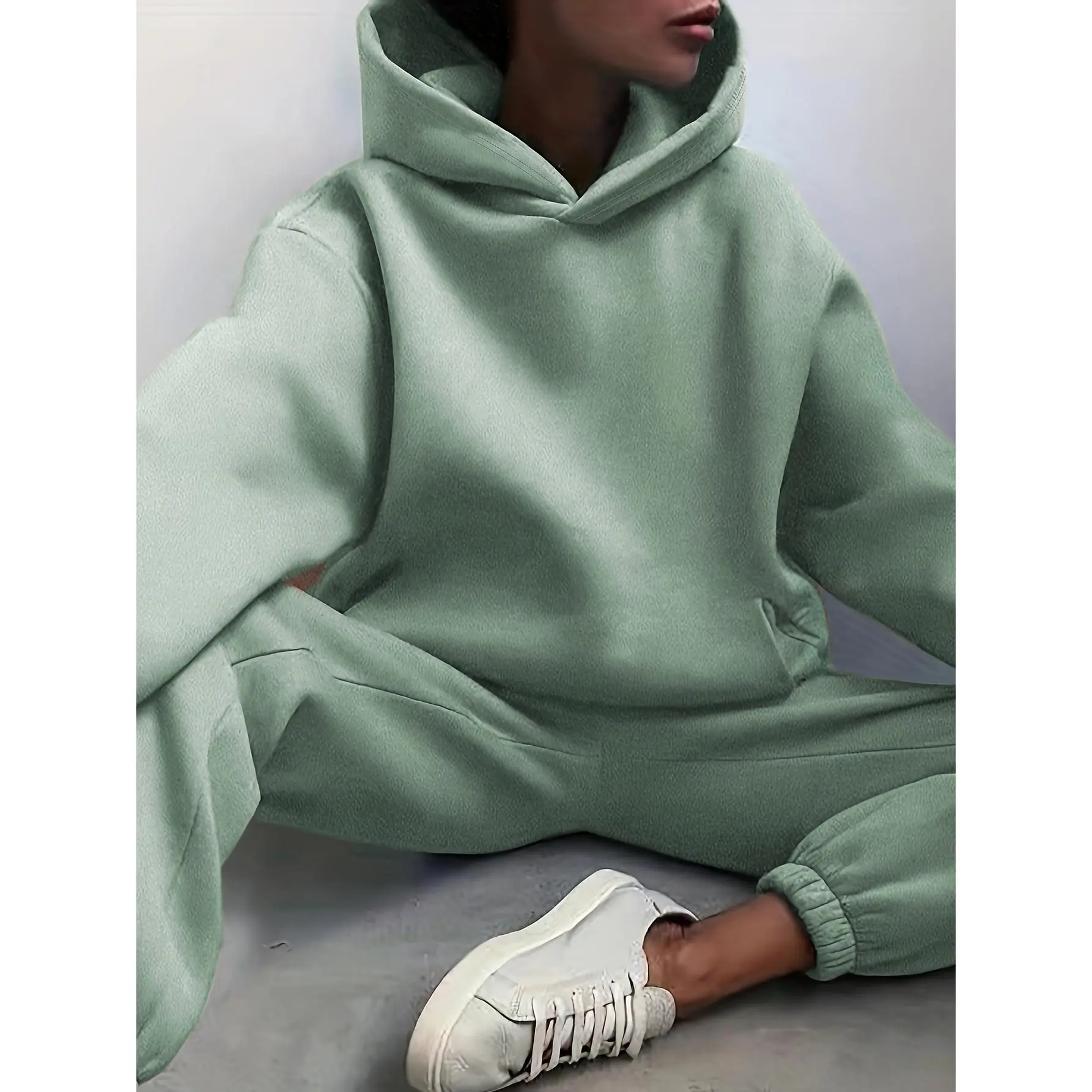 【2024】two-piece Women's Casual Solid Hoodie and Jogger Pants Set - Comfortable and Stylish Outfit for Everyday Wear