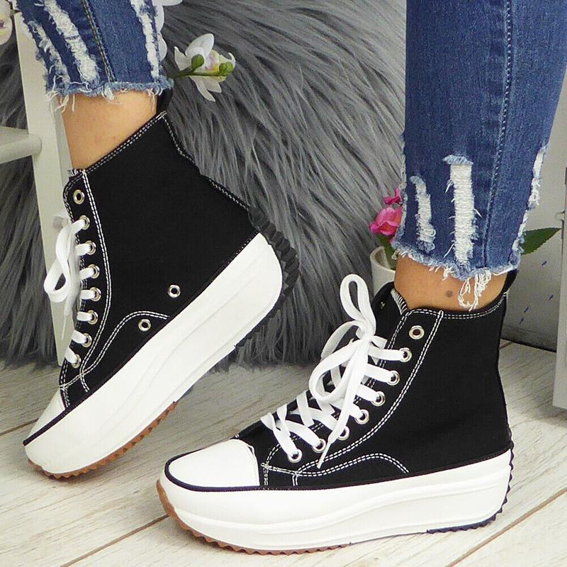 G-12 Women Grip Sole Platform Trainers Classic Lace Up Casual High Top Sneakers 8