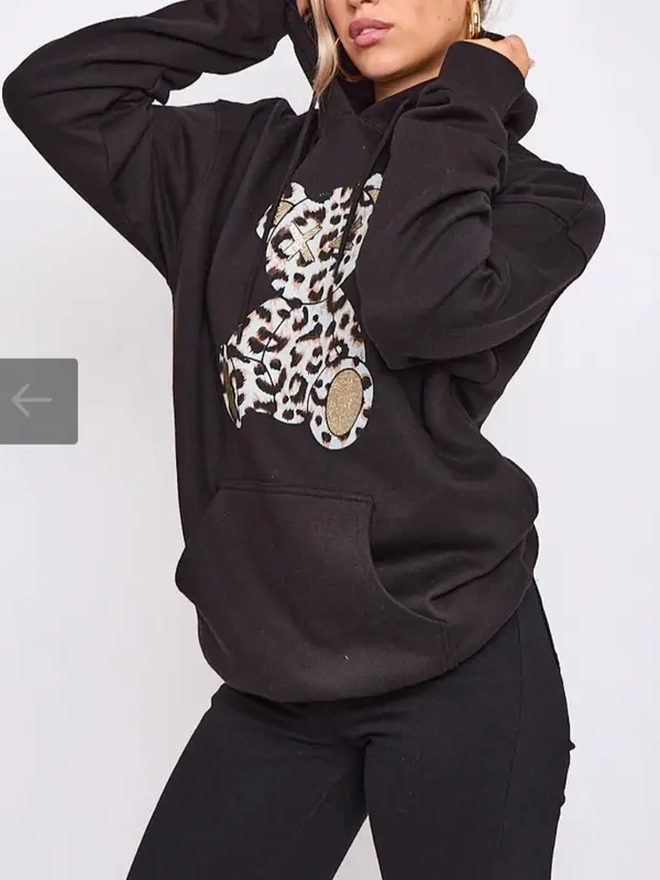 Women's Casual Oversized Leopard Print Teddy Graphic Hoodie Sweatshirt Jumper, Everyday Wear, Casual Wear 3