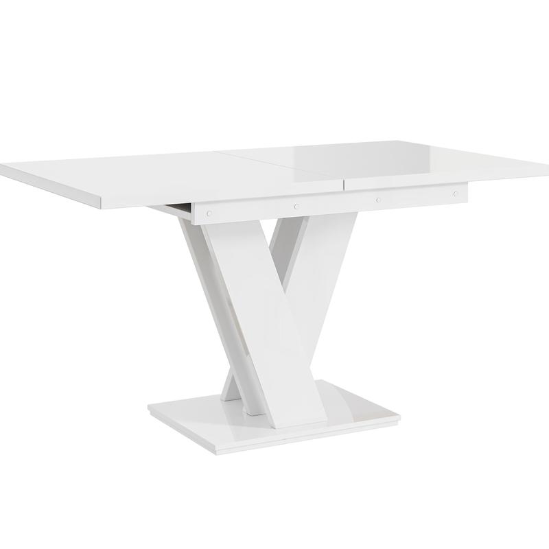 White Gloss Dining Table Small Kitchen Extending 120-160cm V Leg 6-8 Seats Masy 1