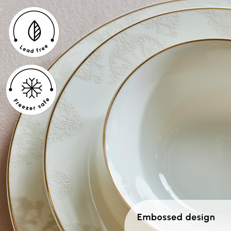 Karaca Siena 53-Piece Bone China Dinner Set for 12 People, Gold 6