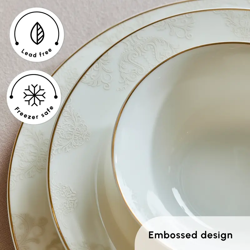Karaca Siena 53-Piece Bone China Dinner Set for 12 People, Gold 5