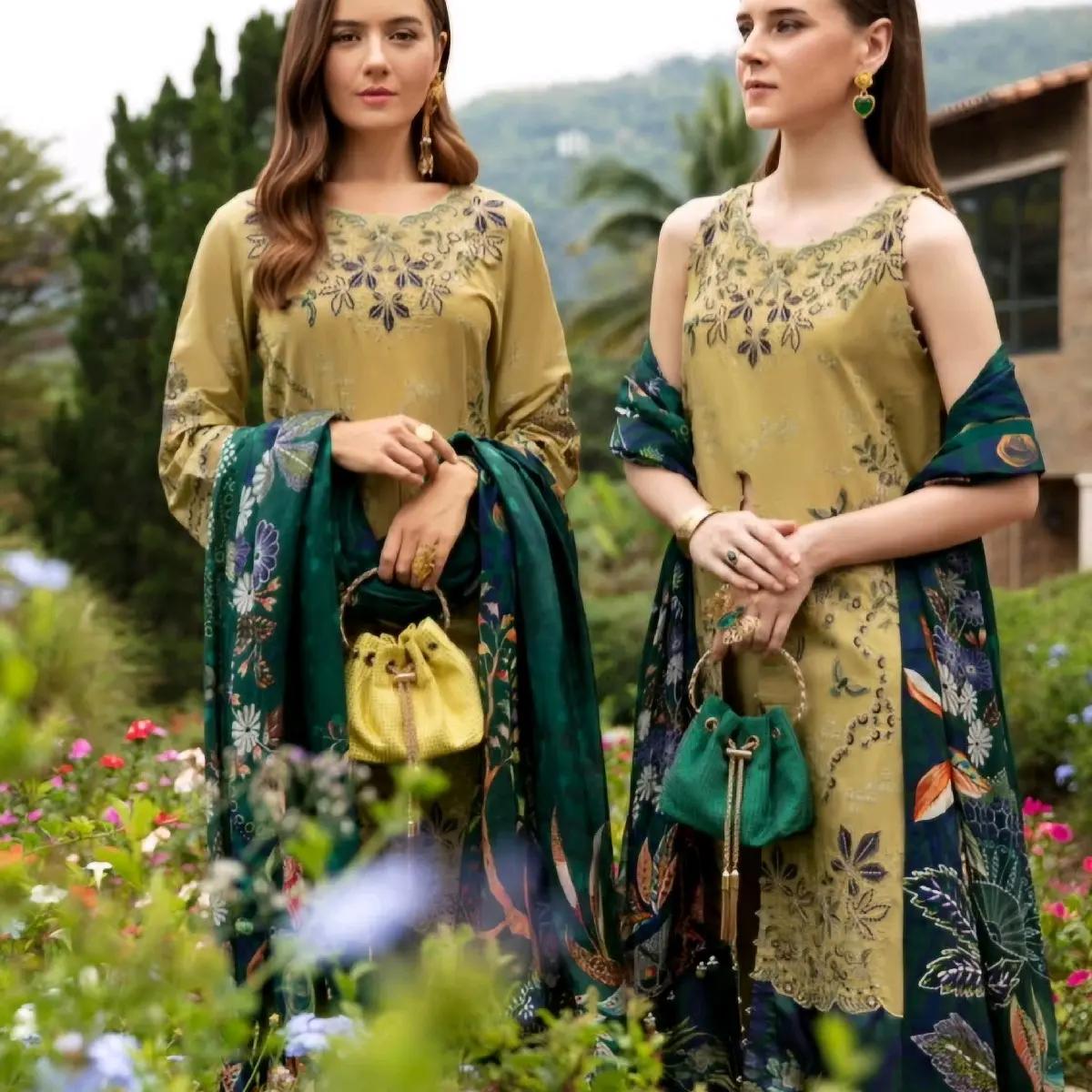 Original Ramsha Andaz collection OLIVE GREEN-3PC  EMBROIDERED luxury lawn