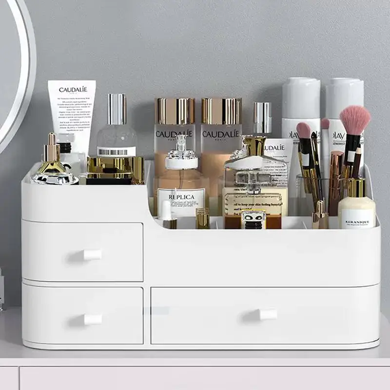 Livingandhome Large Makeup Organizer Storage with Drawers White Boxes 4