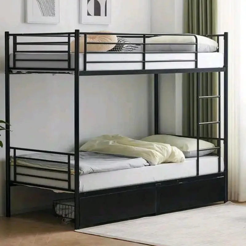 A Must for the Bedroom: 96.01cm Double Metal Loft Bed Frame with 2 Storage Drawers and Guardrail 3