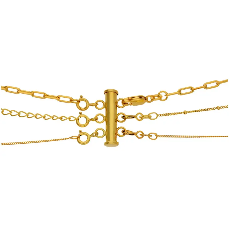 Gold Plated Sterling Silver 3 Row Bolt Ring Layer Necklace Clasp 8