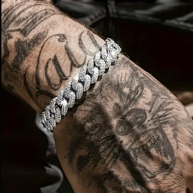 Men's Hip Hop Inlaid Rhinestone Bracelet - Fashion Accessory 20CM,8MM 1