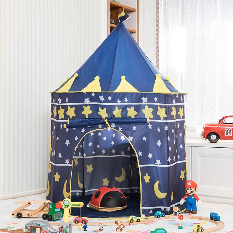 Lushhub Home Kids Playhouse Tent, Star and Moon Kids Tent, Round Yurt Style Kids Playhouse with Floor Mat for Indoor and Outdoor Games 1