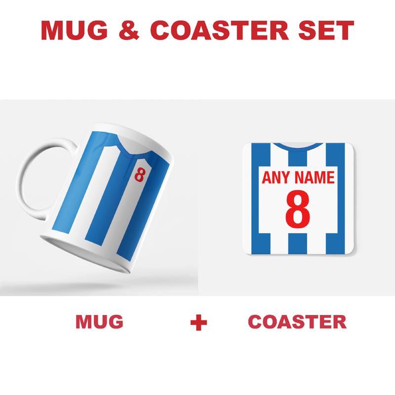 Personalised Brighton & Hove Retro Football Style Coffee Mug + Coaster - A Perfect gift for Eid, Birthday, Anniversary, Love, Office, Work, Friends, Football Fan, Christmas, Secret Santa, Bespoke, Custom Ceramic Drinkware 4