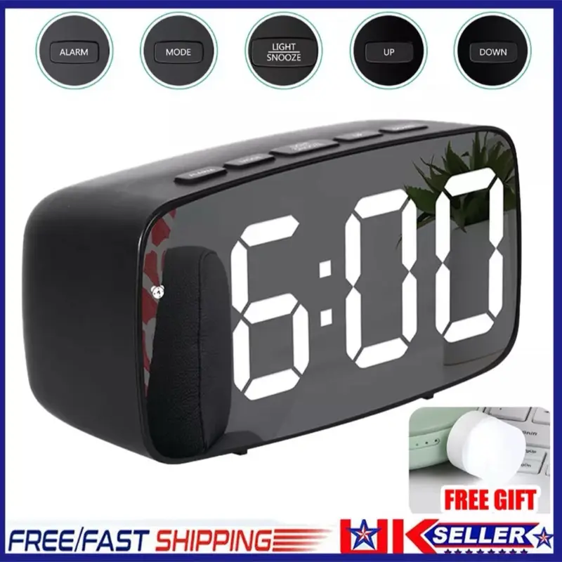 Digital Alarm Clock with Large Night Light and Non-Ticking Function, Mains Powered, UK - Decor