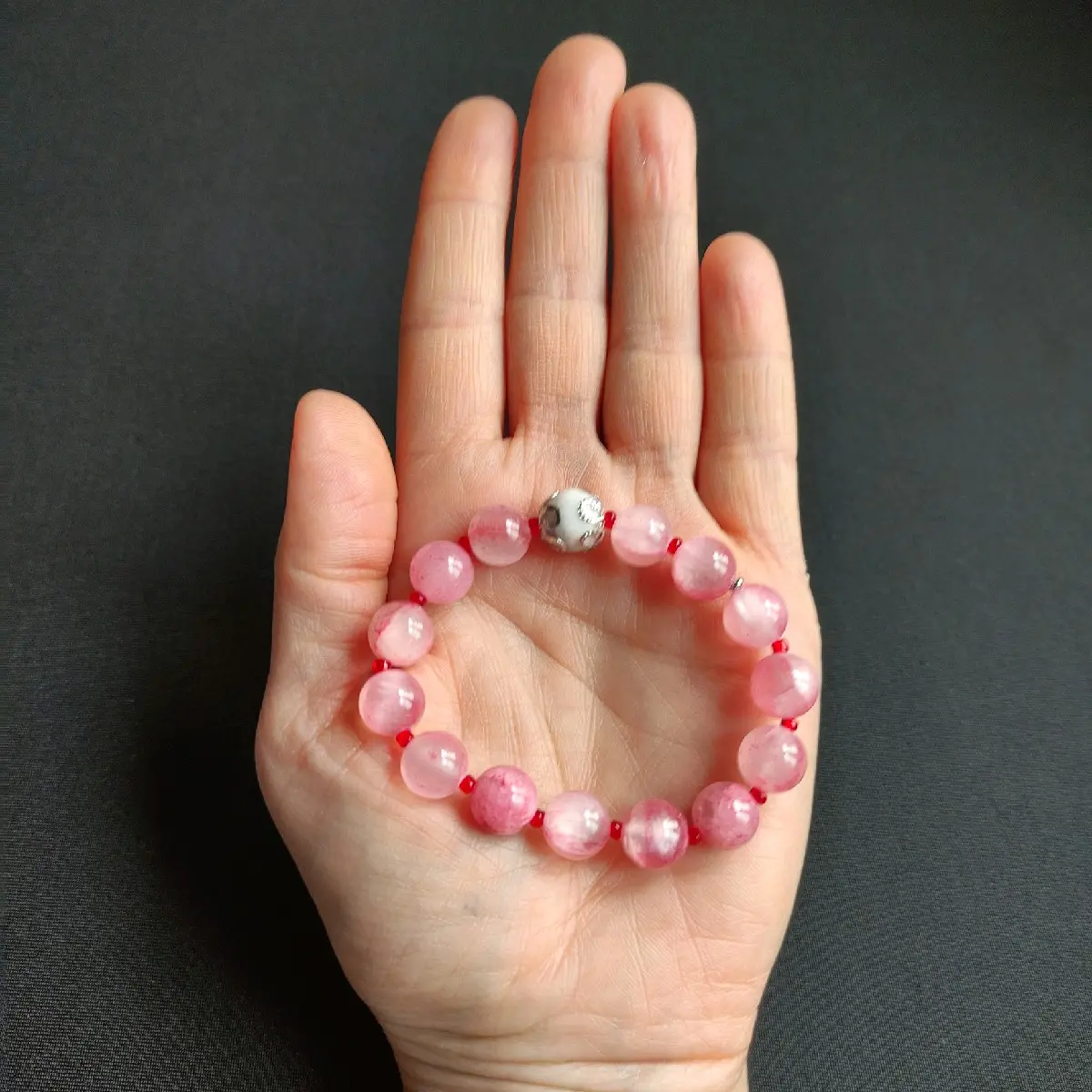 MintWish.You - Pink Persian Jade - Natural Gemstone Bead Bracelet - Stretch Boho Chakra Colour Meditation  - 15cm circumference