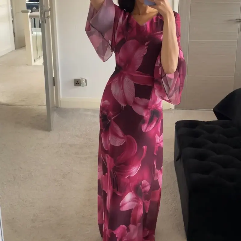 SHESOUT in the Purple abstract floral chiffon tie front or tie back maxi dress 1