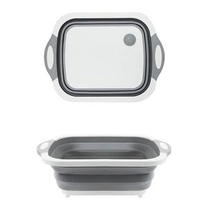 Collapsible Washing Up Bowl Foldable Chopping Cutting Board Kitchen Camping 3IN1 Basket Knives Fruit Utensils Colander Dish