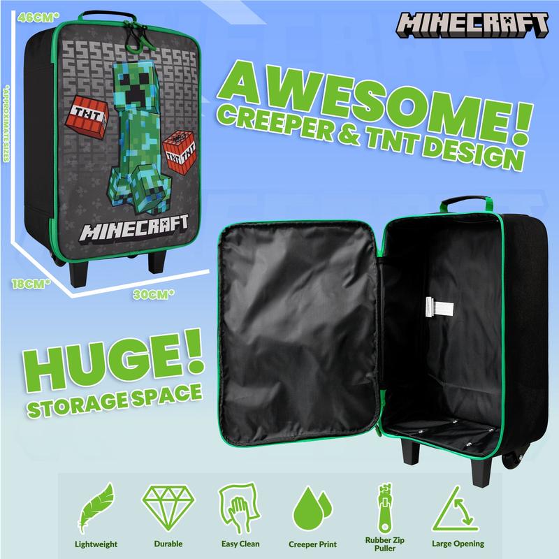 Minecraft Kids Suitcase for Boys and Girls Foldable Trolley Hand Luggage Bag Carry On Gamer Travel Bag with Wheels Size Cabin Bag Wheeled Bag with Handle Trolley Suitcase Boys 3