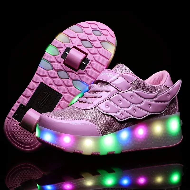 Low Top Trendy Cool Roller Skateboard Shoes with Breathable Anti Slip Wheel for Girls, LED Light, All Seasons, Indoor Outdoor 4