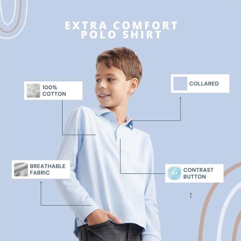 Boys School Polo Shirt Childrens Plain Long Sleeve 7-12 Years | Blue | SALE 2