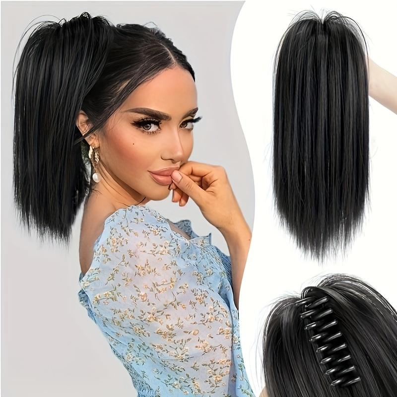16inch A Messy Hair Bun Ponytail Claw Clip Hair Extension High Bun Hair Claw Clip Straight Short Ponytail Wig Piece Female Wig 2