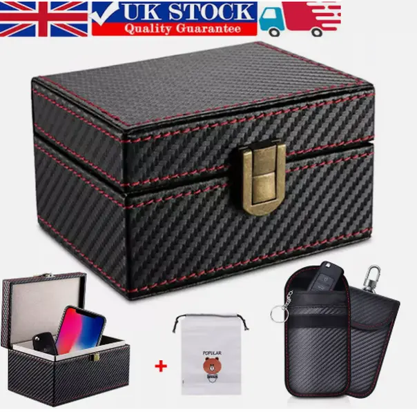 Faraday Box Keyless Car Key Signal Blocker Anti Thief Safe RFID Blocking +2x Bag