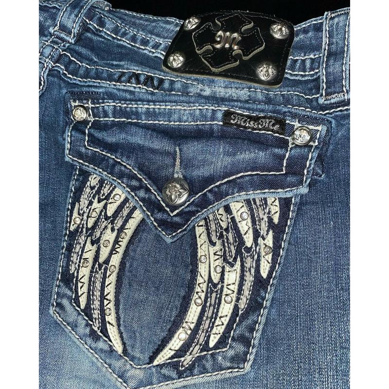 Y2K Fashion Retro Punk Llow Waist Bootcut Jeans Women Harajuku Wings Graphic Embroidered Pocket Pants Gothic Blue Denim Trousers Womenswear Bottom Streetwear Comfort 4