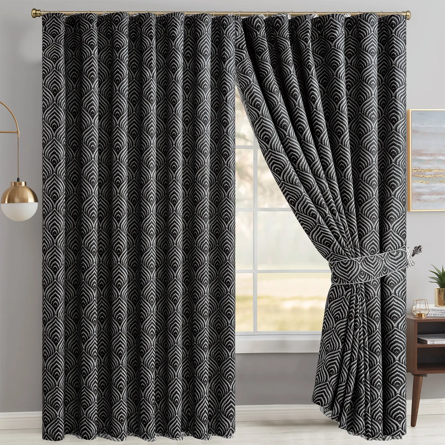 Modern Luxury Jacquard Curtains Fully Lined Ready Made Ring Top & Pencil Pleat curtains