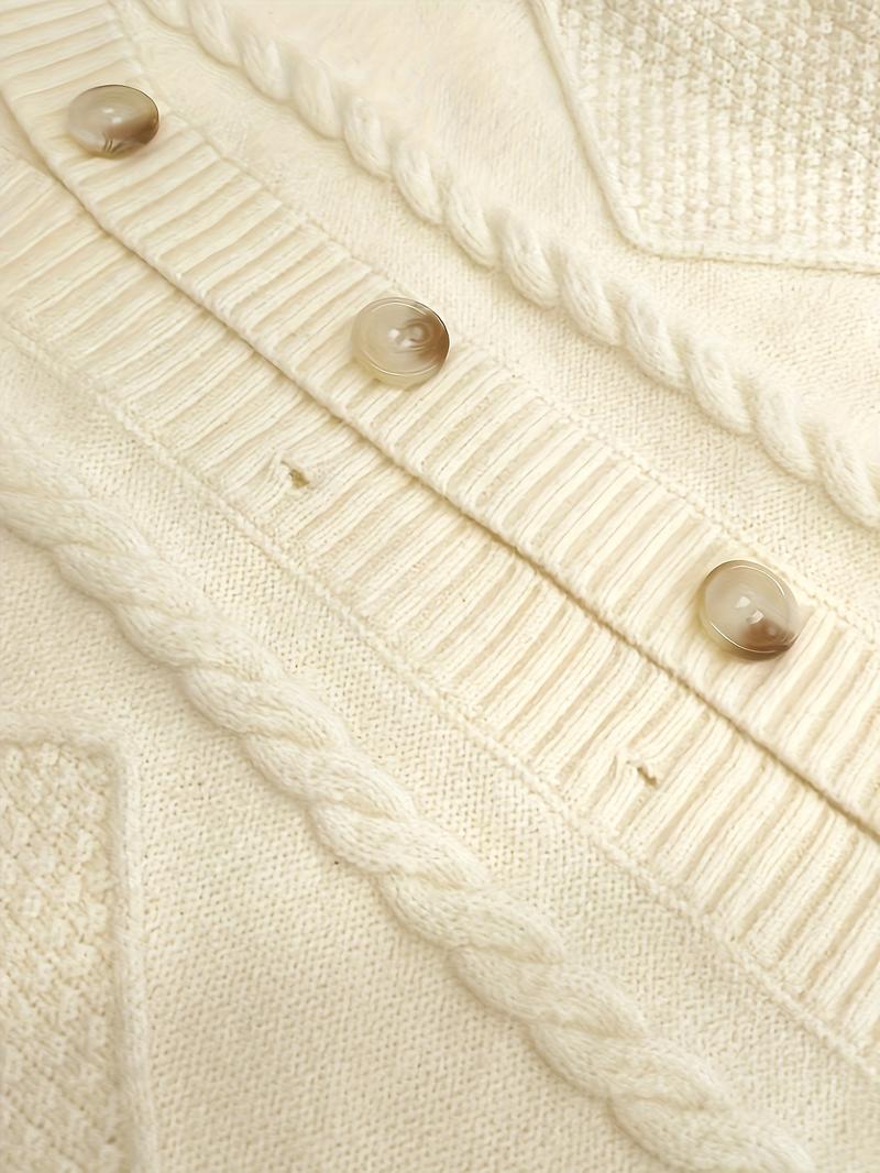 Product Introduction of Plus Size Cozy Cable Knitted Cardigan - Soft, Warm, and Stylish Long Sleeve Button Front Cardigan for Fall and Winter - Women's Casual Plus Size Clothing for Everyday Wear 1