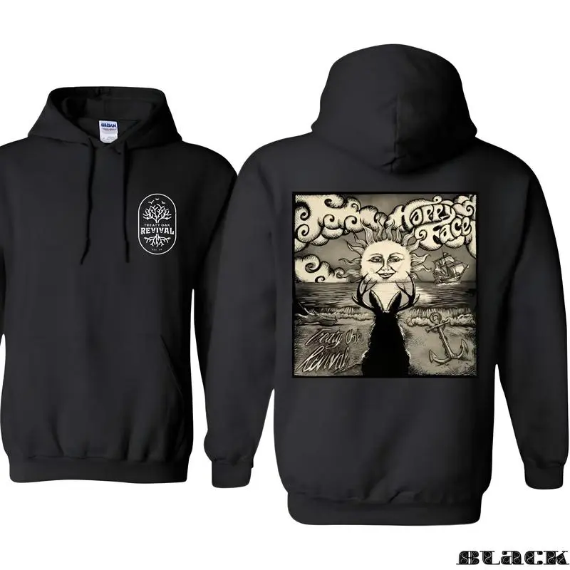 Treaty Oak Revival Happy Face 2 Sides Hoodie, Artistic Vintage Style Sweatshirt, Perfect For Music Events, Unique Tee