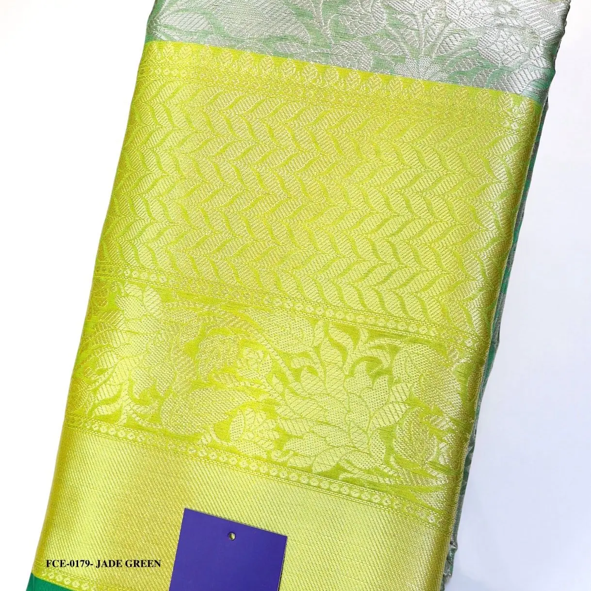 Brocade Semi-Tissue Silk Saree Jade Green Colour