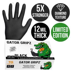 BLACK  Gator Gripz by Tough Glove - Limited Edition - Box of 50 Gloves - Super Strong 10 Mil Thick - Black Diamond Grip - Disposable Nitrile Gloves - Latex & Powder Free