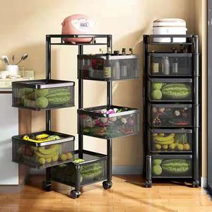 Kitchen Rotating Trolley Shelf 5-Layer Home Organizer for Vegetables & Fruits Durable Metal Storage Rack Easy Access Multipurpose Organizer Racks