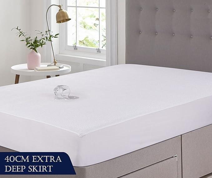 100% Waterproof Mattress Protector | Soft Terry Towel Cotton Mattress Cover | Anti Allergy, Noiseless, Super Absorbent and Breathable | Extra Deep 40 cm Fitted Style Skirt | Machine Washable Mattress Cover all Sizes | 2