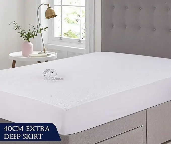 100% Waterproof Mattress Protector | Soft Terry Towel Cotton Mattress Cover | Anti Allergy, Noiseless, Super Absorbent and Breathable | Extra Deep 40 cm Fitted Style Skirt | Machine Washable Mattress Cover all Sizes | 2