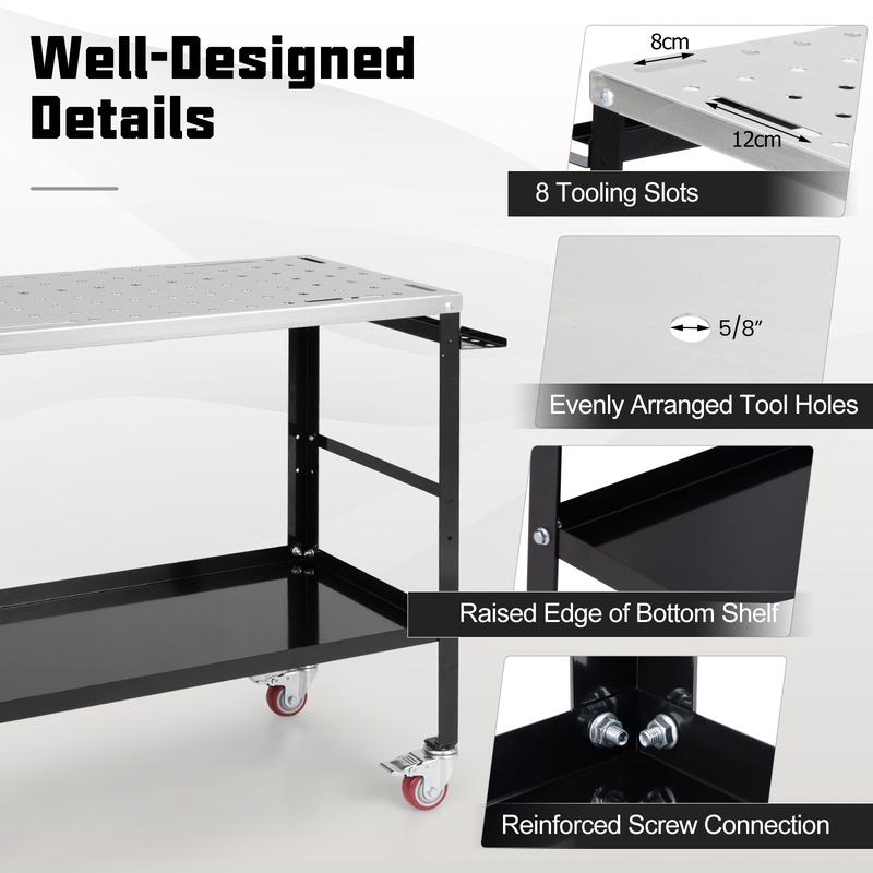 COSTWAY Welding Table Workbench on Wheels with Tool Rack and Tray 1