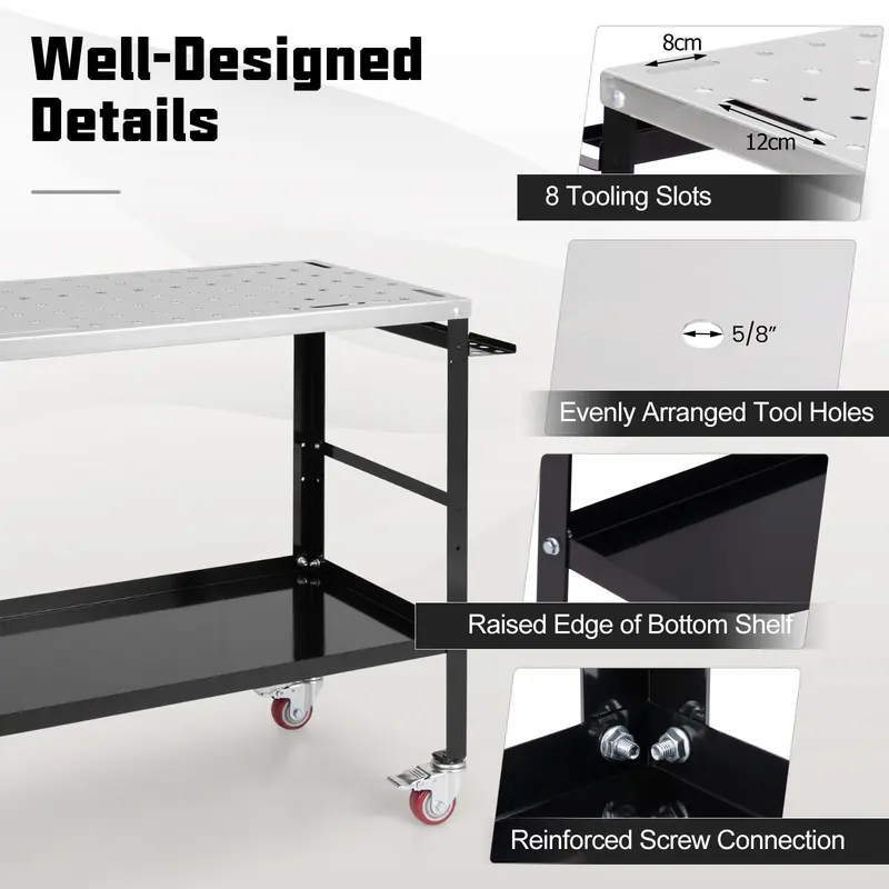 COSTWAY Welding Table Workbench on Wheels with Tool Rack and Tray 1