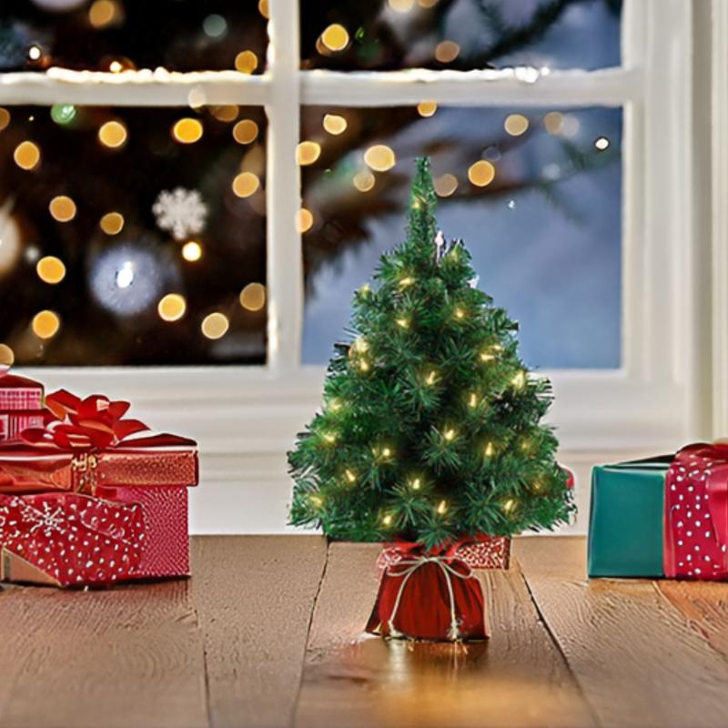 2ft Mini Christmas Tree Christmas Table Decoration with Base, LED Lights, Small Indoor Christmas Decor & Gift, Battery operated, Christmas Decorations Indoor, Small Pre Lit Christmas Tree-Green 7