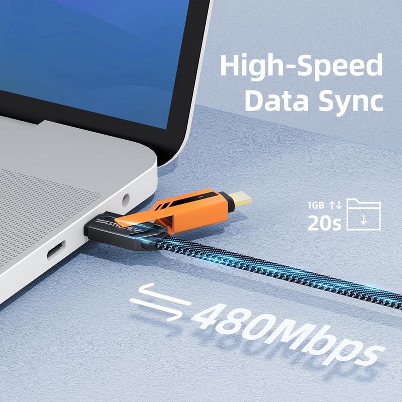 concepta london USB C to Lightning Cable [60W Fast Charging Data Sync] Nylon Braided iPhone iPad Charger Cable, Multi Charger Cable, 4 in 1 With Lightning/USB C/USB A Ports,  Yellow , Black Alloy Mobile Android Cord Devices Electronic Smartphone Cellphone 4